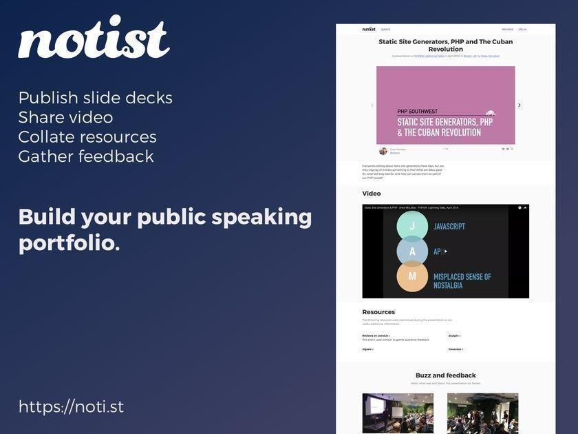 Slidesharing and much more. Create your own speaker portfolio with Notist.