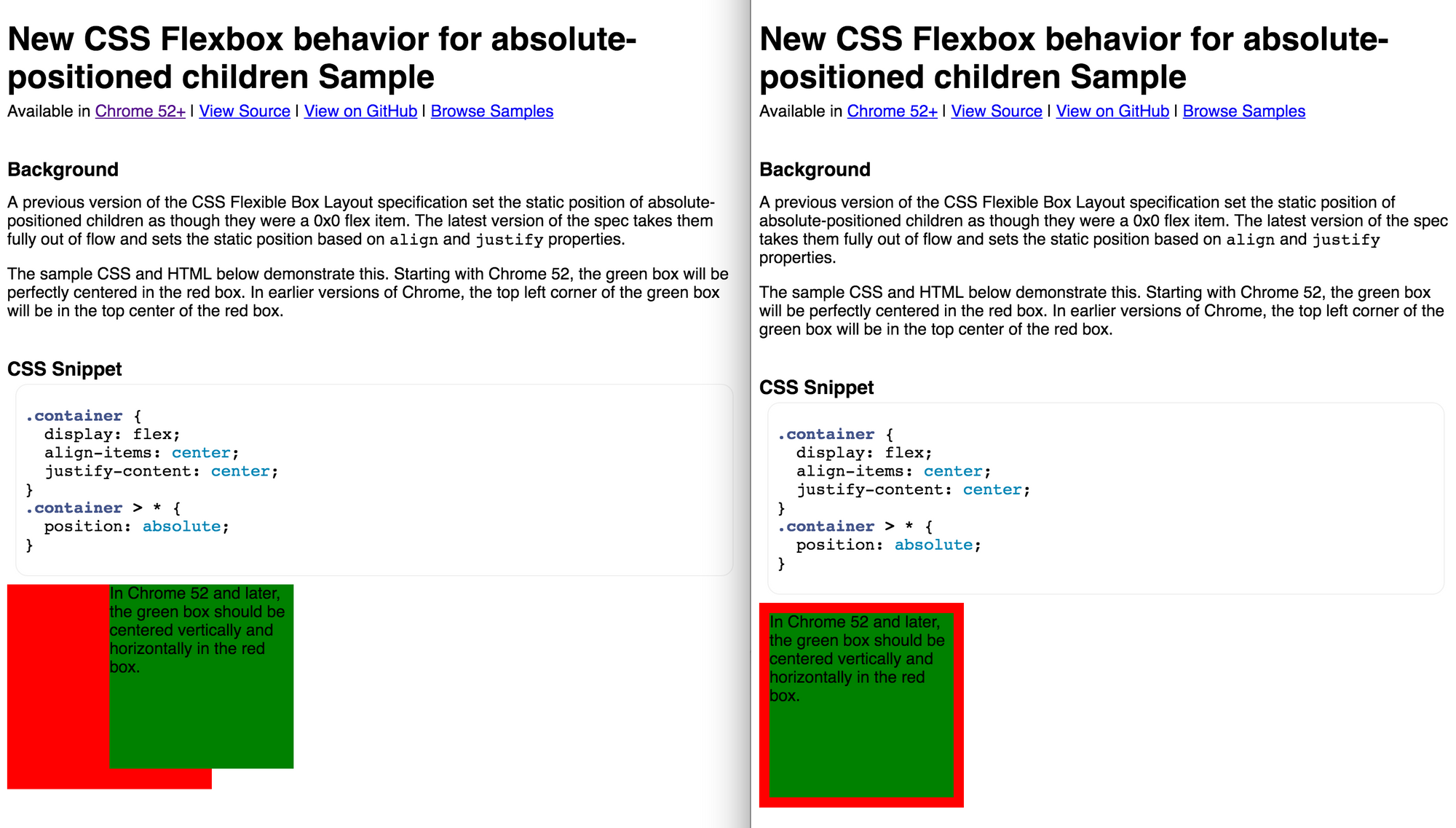 New CSS Flexbox behavior for absolute-positioned children